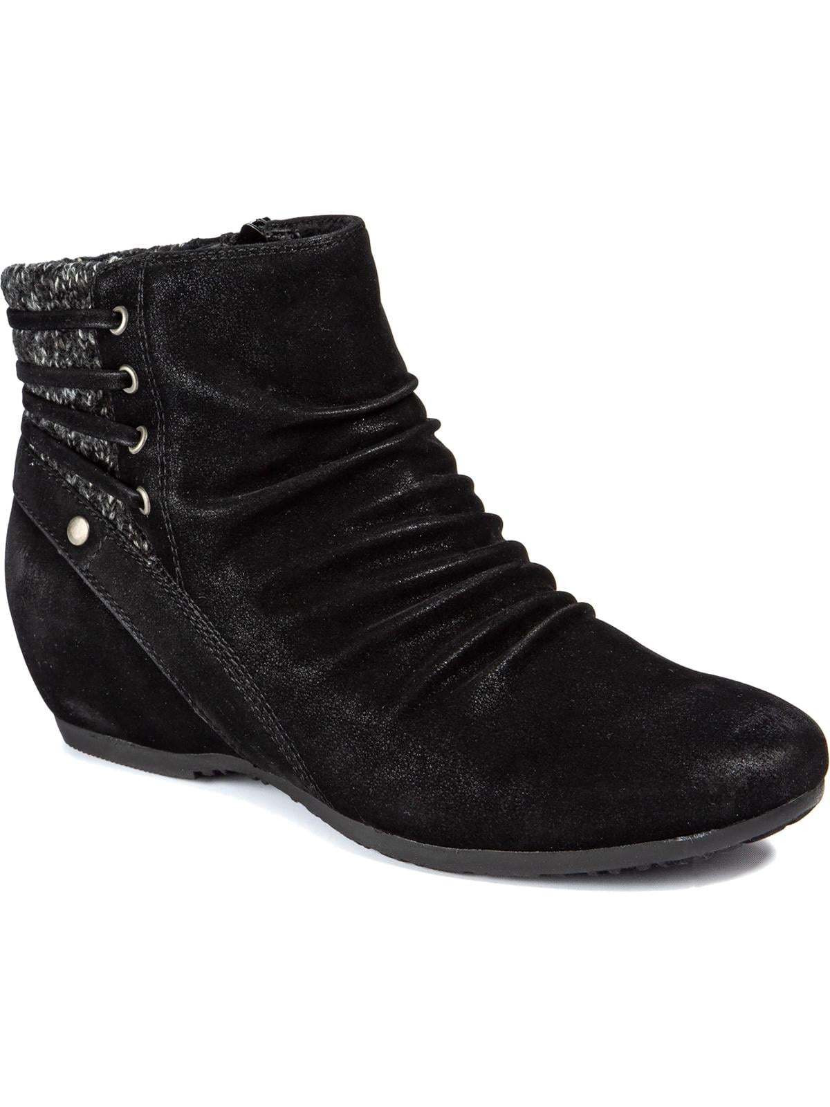 Faux Suede Slouchy Ankle Boots Black 