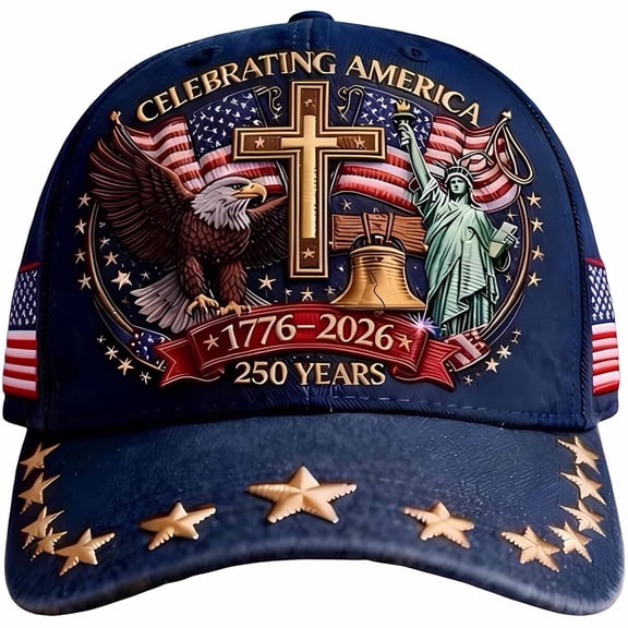 Eagle Liberty Cross, United States 250th Anniversary USA Hat Navy– 250 Year American Anniversary Hat Baseball Cap for Men Women - anniversary gifts for Men Women