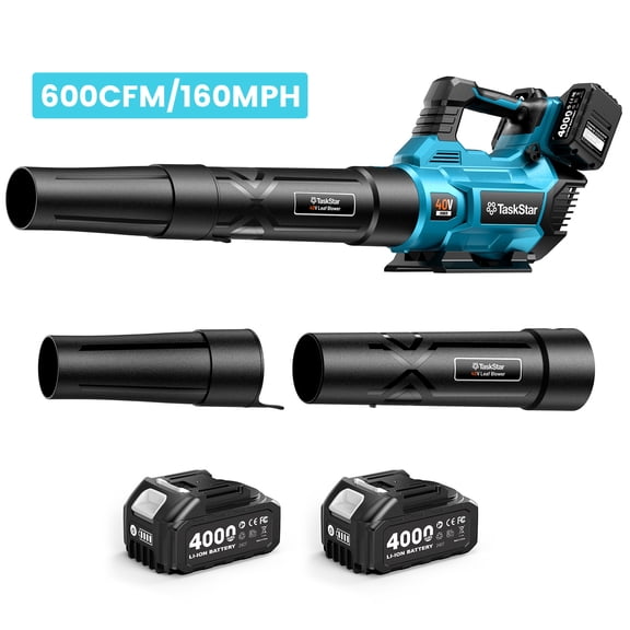 Taskstar 40V Cordless Leaf Blower,600CFM/160MPH ,2*4000 mAh Batterie,  Electric Blower for Lawn Care/Debris/Dust