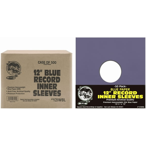 (500) Blue Paper Super Heavyweight 12" Record Inner Sleeves with Center Hole - 12IWBL