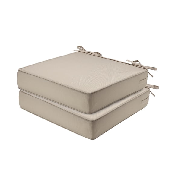 Waterproof Outdoor Chair Cushions Set of 2, 4 inch Thick Patio Seat Pads with Ties, Fade Resistant 600D Oxford Foam for Garden Dining, Khaki/Dark Gray, 22x22 inch