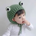 thumbnail image 2 of Gorros de punto de rana gruesa de felpa para niños, con pompón gorros de invierno, tejido de ganchillo grande para bebé, niño y niña, gorro de disfraz de Navidad, 2 of 4