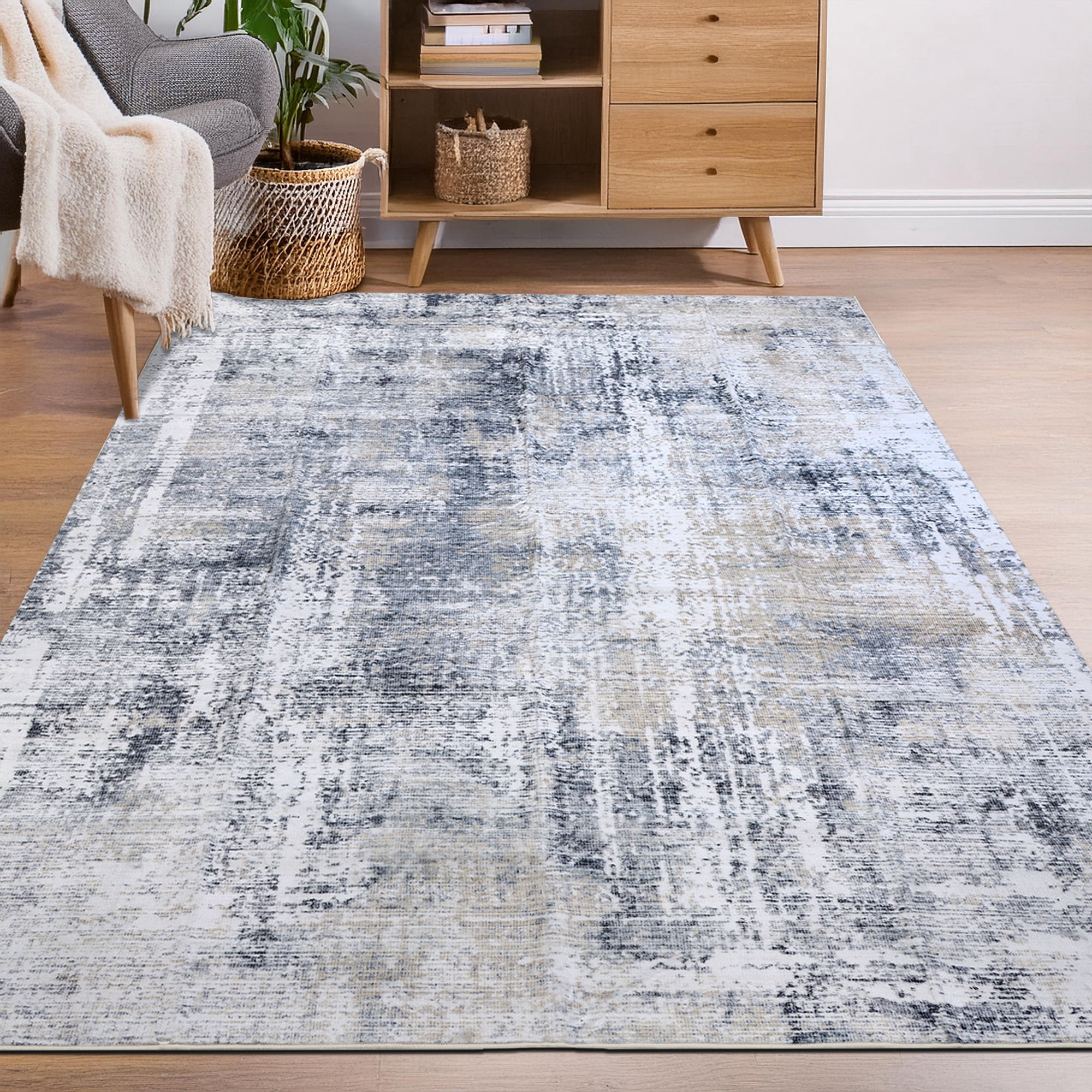 Delara 5'x7' Machine Washable Area Rug, Soft & Durable, Non-Slip, Stain Resistant, Misty Echo, for Bedroom, Living & Dining Room