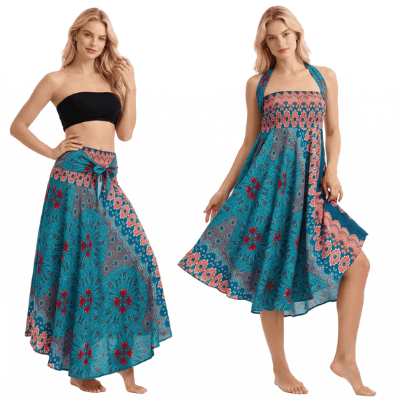 Women's Convertible Skirt Dress, 2-in-1 Rayon Dress and Skirt, One Size, Casual Wear