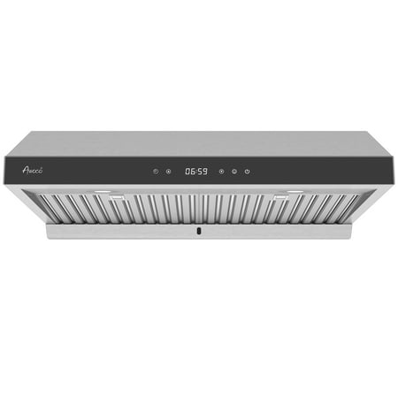 

Awoco RH-R06-G36 Stainless Steel Under Cabinet 6 Speeds 900 CFM Range Hood With Tempered Glass Touch Panel LED Lights Baffle Filters And Oil Collector 7 High