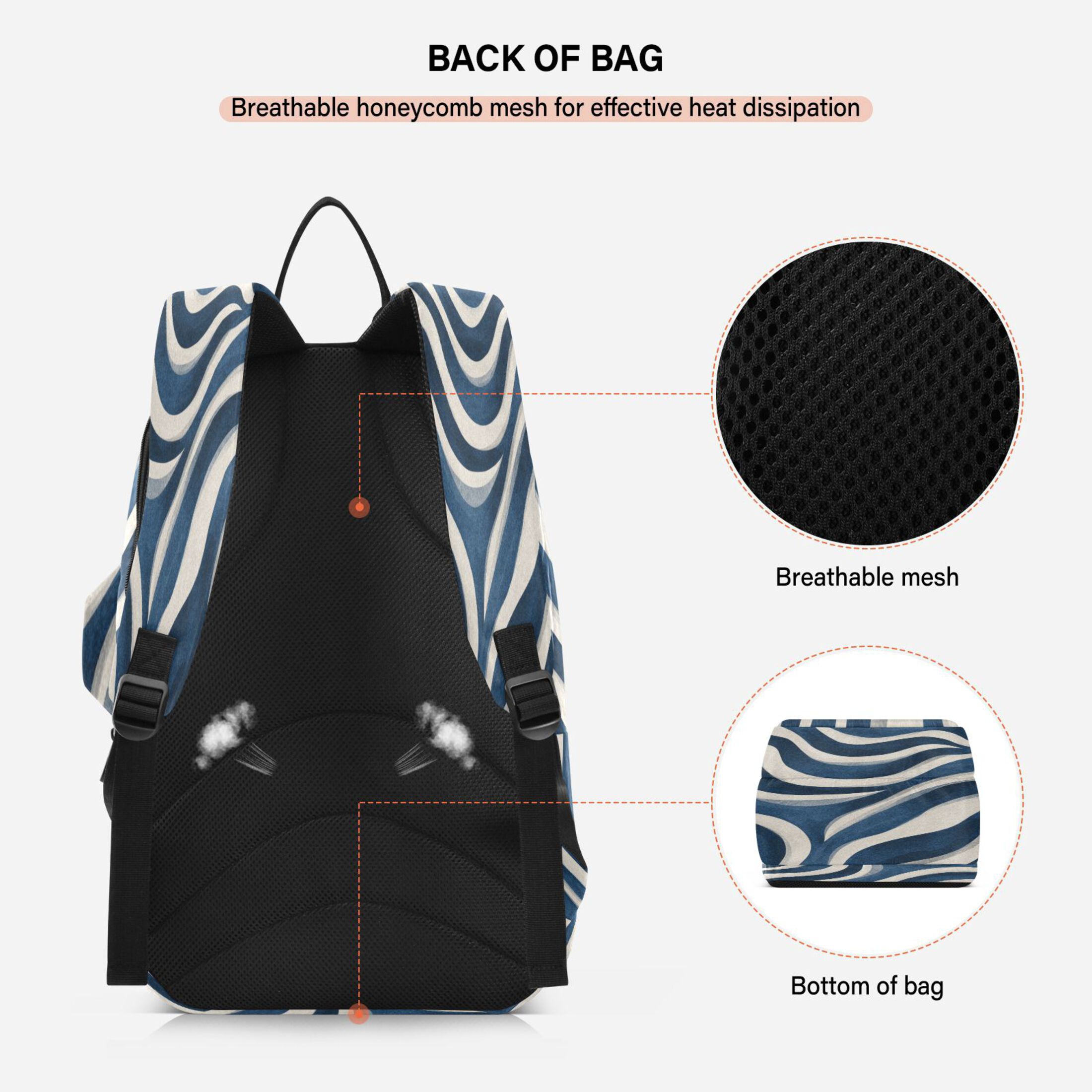 2 Racquet Holder Tennis Backpack Tennis Racket Covers Gym Bags Dark Blue Zebra Stripes