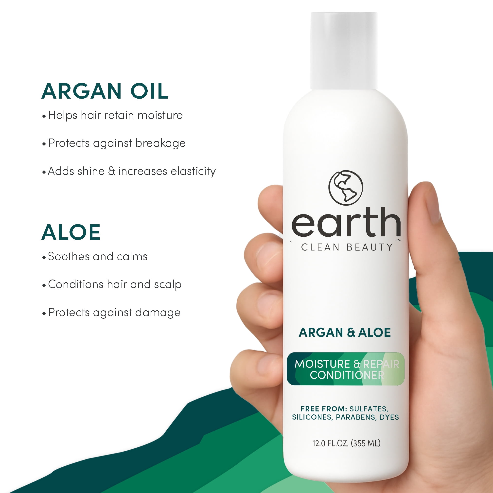 earth Clean Beauty Moisture & Repair Conditioner, with Argan Oil and Aloe, for All Hair Types, 12 fl oz.