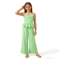 thumbnail image 5 of BLTIBY Toddler Girls 2 Piece Outfits Cute Fashion Ruffle Sleeveless Cami Tank Top and Wide Leg Pants Sets Green 14-15Years, 5 of 9