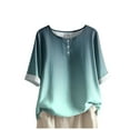thumbnail image 4 of GEWSEY Womens Summer Tops Elbow Sleeve Tops Women Button Down T Shirts Scoop Neck Striped Floral Blouses Dressy Casual (Mint Green, XXL), 4 of 6