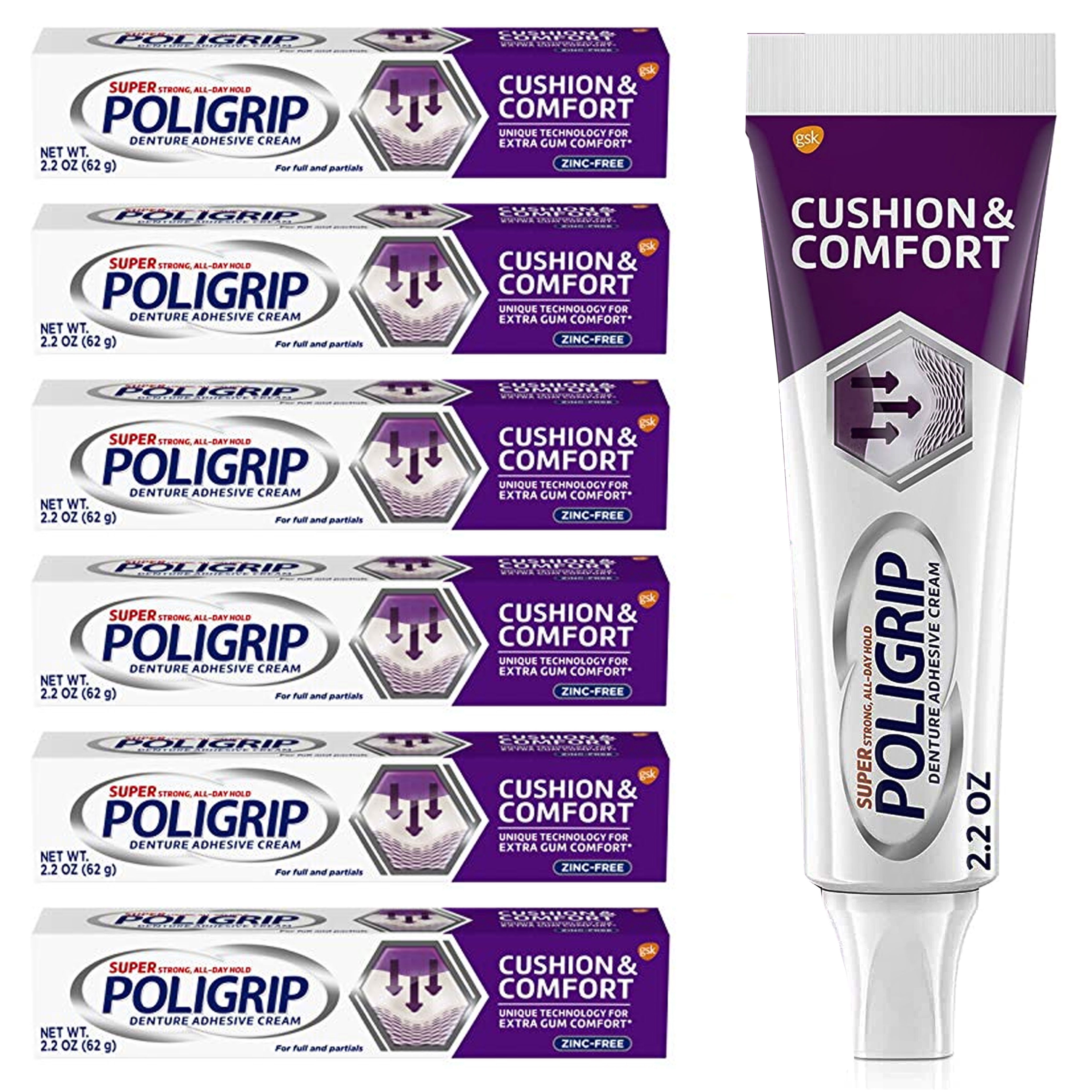 6 Poligrip Denture Adhesive Cream 2.2 Oz Gum Comfort Strong Hold Bond