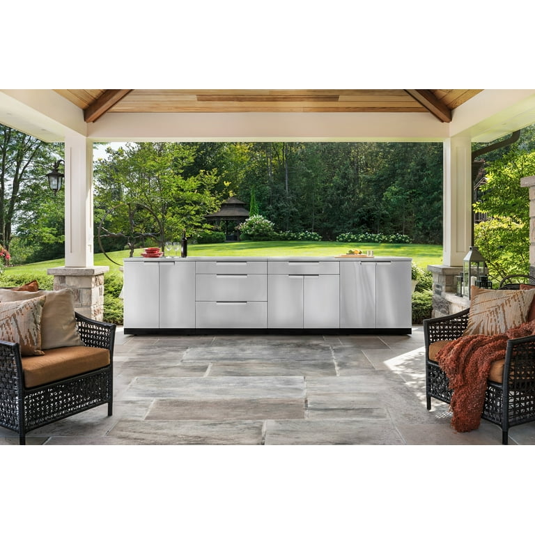 NewAge Stainless Steel 7 Piece Outdoor Kitchen Set with Countertops Covers