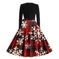 thumbnail image 3 of Lorytime 50s Dresses for Women Christmas Snowflakes Crew Neck A Line Dress Long Sleeve Party Dresses with Belt, 3 of 3