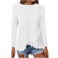 thumbnail image 4 of TKLPEHG Blouses for Women Crew Neck Hem Irregular Eyelet Shirts Comfy Long Sleeve T Shirt Fall Tops Fashion Solid Color Lightweight Casual Loose Pullover (White,S), 4 of 8