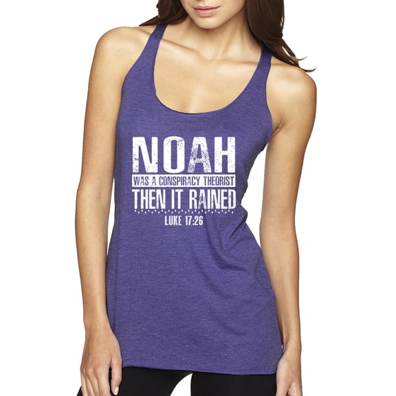 Wild Bobby Noah Was A Conspiracy Theorist Inspirational/Christian Women Tri-Blend Racerback Tank Top, Purple Rush, Large
