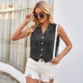 thumbnail image 3 of SWSMCLT Women's Denim Tank Top Sleeveless V Neck Short Fashion Jean Jacket Vest Crop Top Loose Pocket Spring Casual Collarless Button Down Black Large, 3 of 5