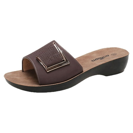 

PEASKJP Ladies Sandals Wide Width Wedge Sandals for Women Elastic Ankle Strap Low Wedge Sandals Open Toe Dress Platform Shoes Dressy Summer (Brown 8)