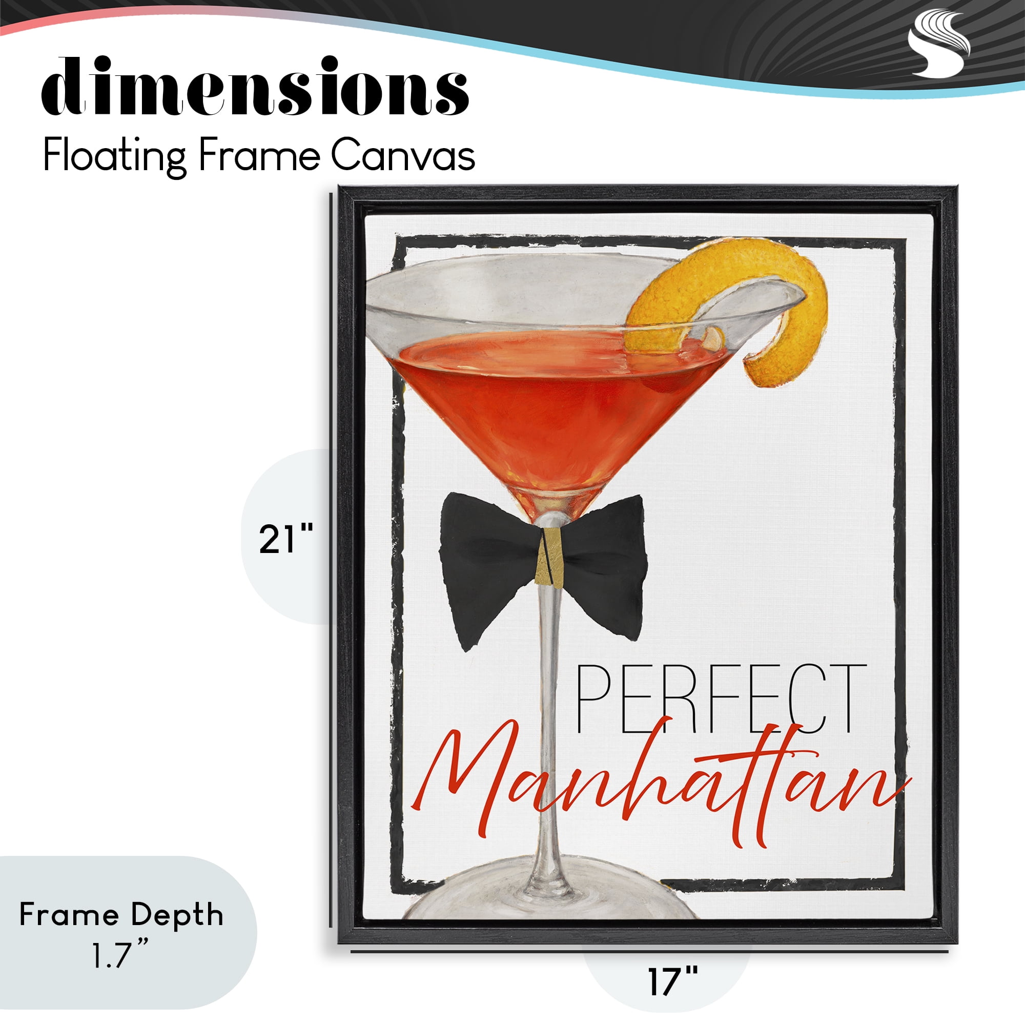 Stupell Industries Perfect Manhattan Cocktail Black Framed Floater Canvas Wall Art, design by Lorenzo Collective