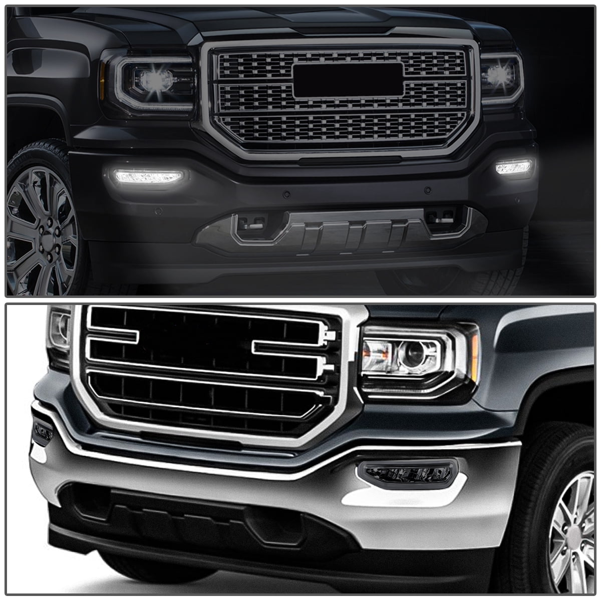 DNA Motoring For 2016-2018 GMC Sierra 1500 Smoked Full LED Fog Light Lamps w/Wiring Harness Switch