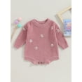 thumbnail image 2 of Wassery Baby Boys Girls Sweater Rompers Flower Embroidery Crew Neck Long Sleeve Infant Jumpsuits Toddler Fall Knit Bodysuits Clothes 0-24 Months, 2 of 8