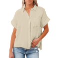thumbnail image 5 of WTXUE Button-Up Shirts Short Sleeve, Notch Neck Shirts for WomenButton Down Cropped Shirts Crop Solid Lapel Blouse Shirt Wit Cotton Solid | Workwear for Women S, 5 of 5