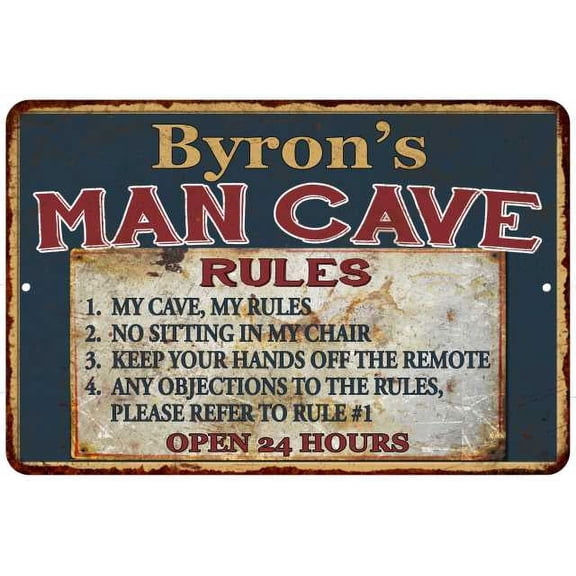 Byron's Man Cave Rules Chic Rustic Green Sign Home 8 x 12 High Gloss Metal 208120049278