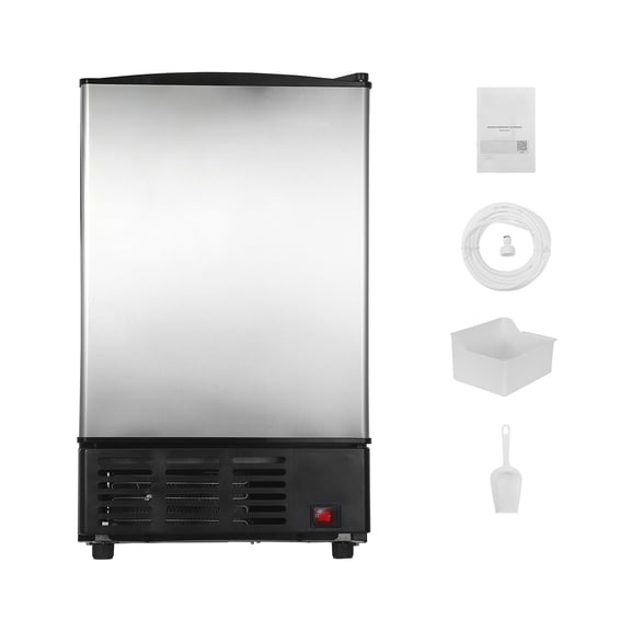 KFFKFF 15" W Under Counter Ice Maker, 15 lbs/Day Crescent Ice Machine with 11 lbs Storage Bin & Reversible Door, Freestanding Ice Maker for Home or Commercial Kitchens - No Drain Needed
