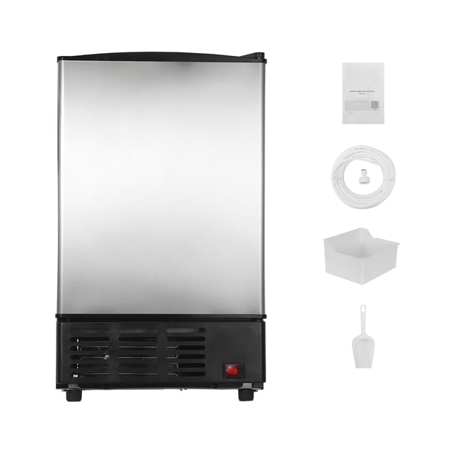 KFFKFF Machine à Glaçons sous Comptoir de 15 Pouces L, 15 Lb/jour, Machine à Glaçons en Forme de Croissant Intégrée avec Bac de Rangement de 11 Lb et Porte Réversible, Machine Autoportante pour Faire de la Glace - Aucun Drain Requis
