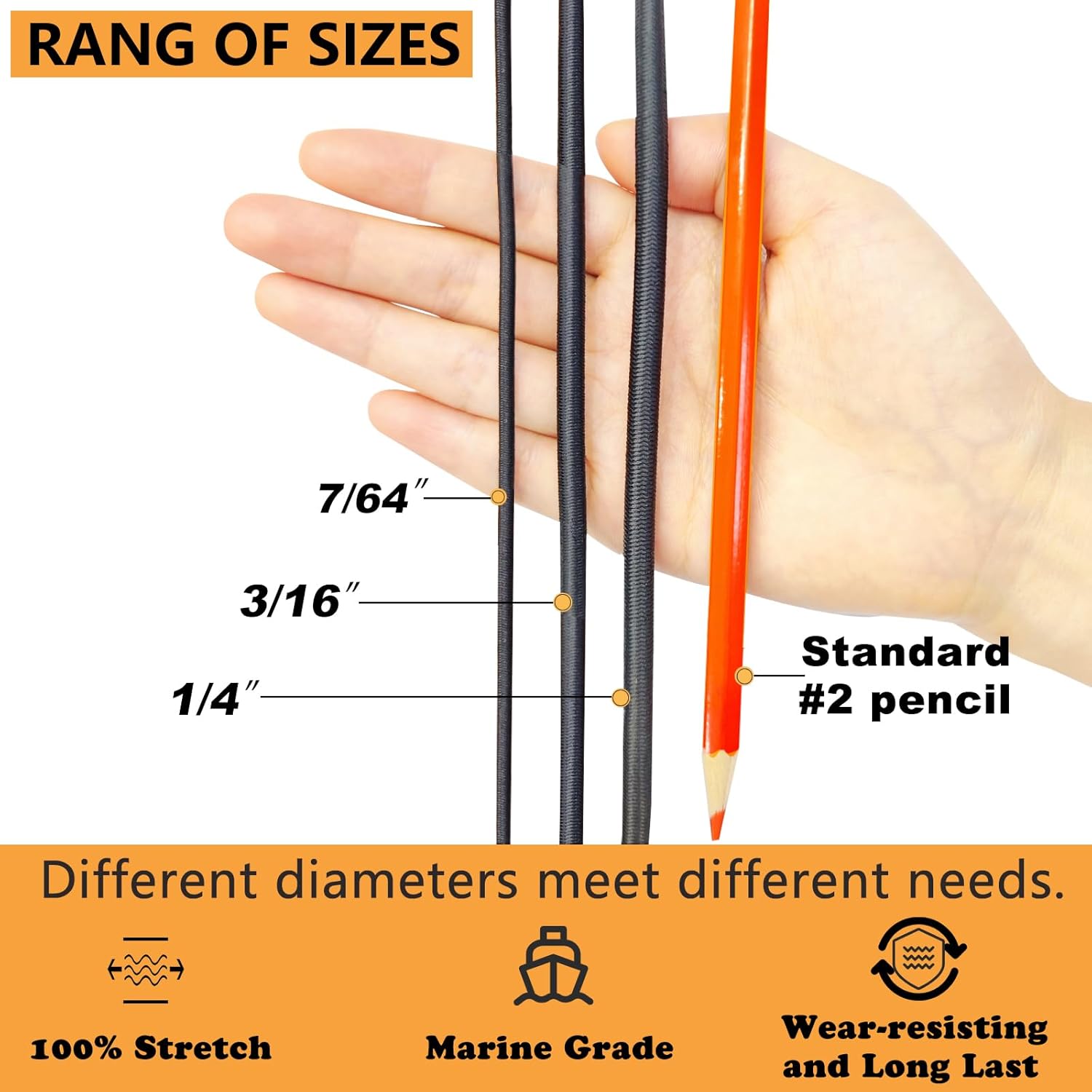 MKEUDQ-1/4" x 16' Marine Grade Bungee Cord Elastic Shock Cord, Kayak Stretch String Rope, Heavy Duty Bungee Shock Cords for Repairing Tent Poles, DIY, Tie Downs (Black White Camo)