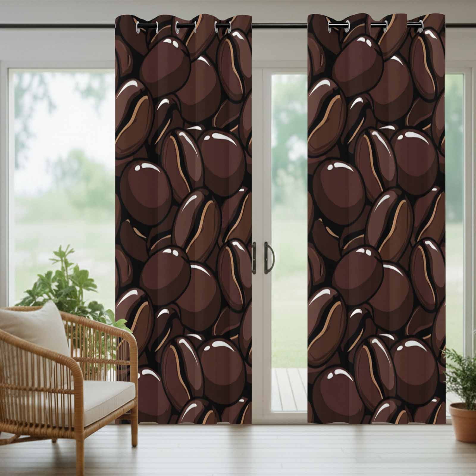 Coffee Beans Outdoor Curtains for Patio, Country Dark Brown Coffee Bean Pattern Sunshade Privacy Drapes Grommet Waterproof Outside Curtains for Porch/Cabana/Balcony 54"x 108", 1 Panel
