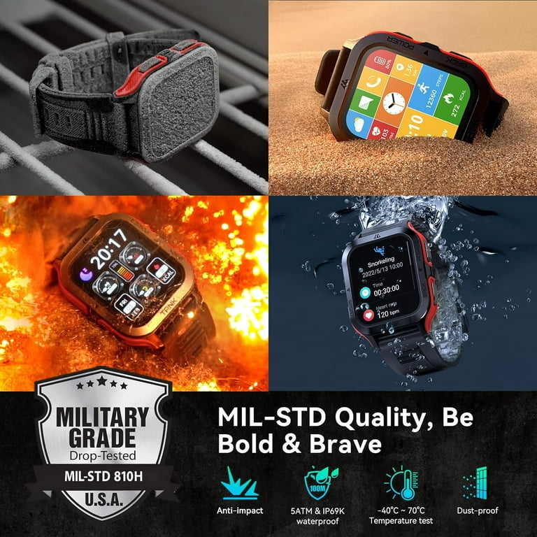 KOSPET Tank M2 Rugged Military Smartwatch Android iPhone Compatible 50M Waterproof 60 Days Battery Walmart