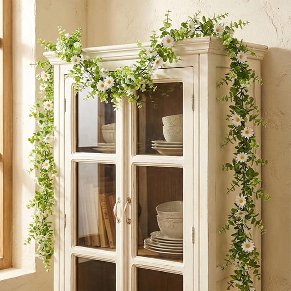 Artificial Eucalyptus Vine with Daisy Flowers | 180cm Long Green Plastic Faux Plants Decor for Home Wedding & Party | 1 Piece