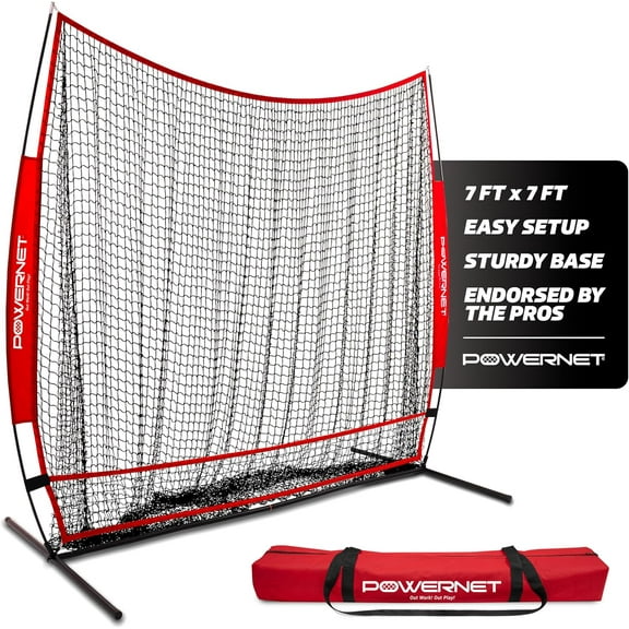 PowerNet 7x7 Full Mouth Baseball Net, Portable Large Mouth Batting Net, Outdoor Softball & Baseball Batting Practice Training Equipment