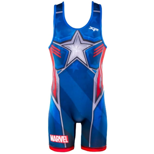 Xtreme Pro Captain America Suit Wrestling Singlet, Adult Large (151