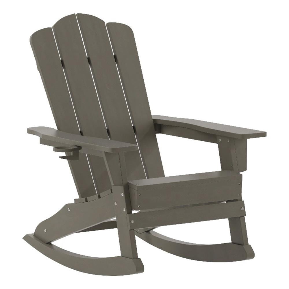 Afuera Living Rocking Adirondack Chair with Swiveling Cupholder - Brown