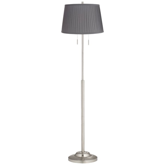 360 Lighting Abba Modern 66" Tall Standing Floor Lamp Pole Pull Chain Silver Metal Brushed Nickel Finish Pleated Slate Gray Shade