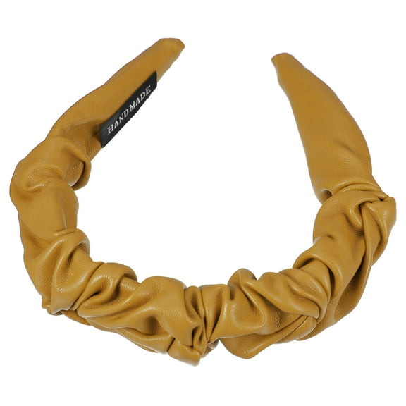 Unique Bargains Yellow Headbands for Women, PU Leather Headband for Women's Hair, Handmade Headbands, Leather Hair Bands