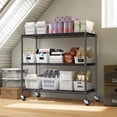 thumbnail image 2 of REIBII 45"W 3-Tier Metal Shelf with Wheels,Extra Wide Adjustable Wire Shelving Unit,Heavy Duty Rolling Utility Cart for Laundry & Kitchen,450 lbs Load,Black, 2 of 8