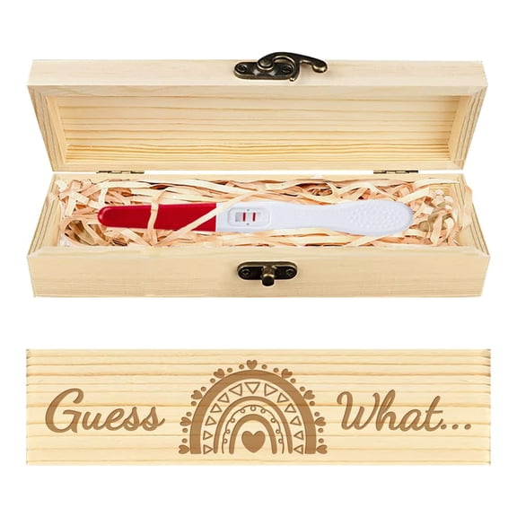 Pregnancy Test Keepsake Box Bohemia Rainbow Wooden Pregnancy Announcement Gifts Box with Raffia Ribbon and Lock Announcement Gifts for Dad Husband 8x2x1.2inch diy