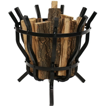 

Sunnydaze Outdoor Steel Modern Fluted Log Holder Basket - 22