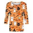 thumbnail image 4 of Miqool Womens Halloween T-Shirts 3/4 Sleeve Tops Loose Fit Round Neck Casual Tunic Blouse Fall Winter Holiday Graphic Tees,S-5XL, 4 of 5