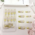 thumbnail image 4 of Short Medium Almond Press on Nails 3D Gold Irregular Pattern Fake Nails Sun Rhinestones Acrylic Glue on Nails Glossy Reusable Stick on Nails for Women DIY Charm Manicure 30 Pcs Multicolor Square Gold, 4 of 4