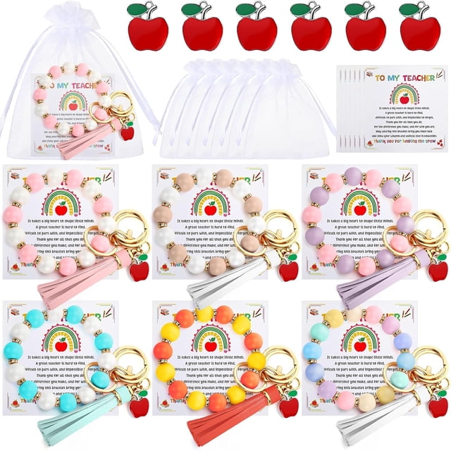 6/10/12 Set Teacher Appreciation Gift Bulk Keychain Bracelet with Cards for Women Back to School Teachers Gifts