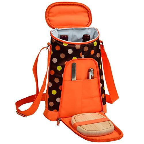 (D) Wine and Cheese Cooler, Picnic Backpack Bag, for Outdoor (Brown Dot