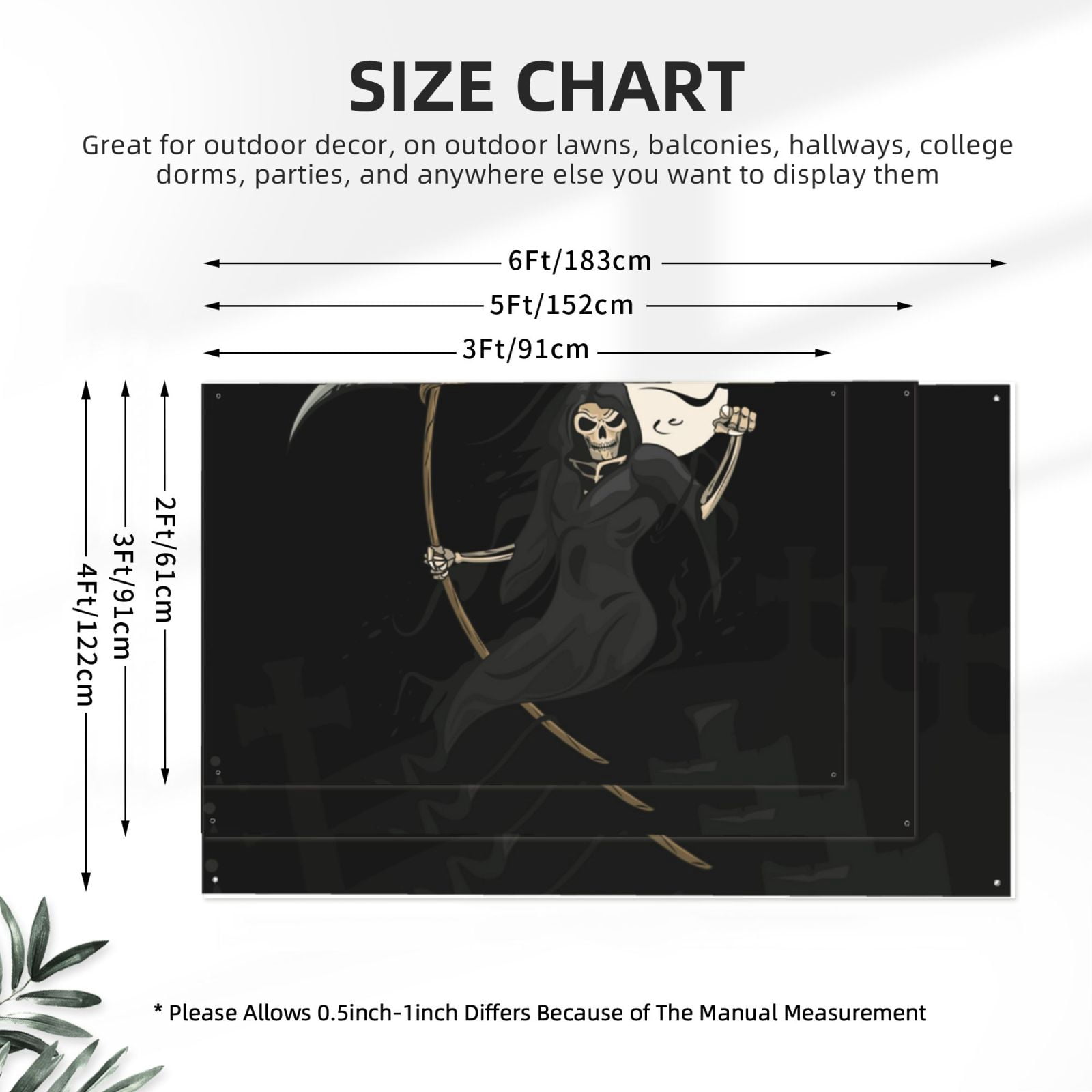 Grim Reaper Skull Moon Four Hole Decorated Banner Flag for Garden Yard Home Decoration Indoor Outdoor 4x6 Ft