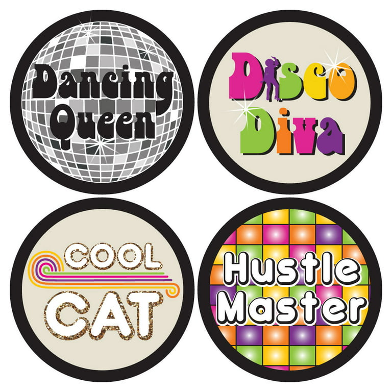 Big Dot of Happiness 70's Disco - 1970's Disco Fever Party Funny Name Tags  - Party Badges Sticker Set of 12