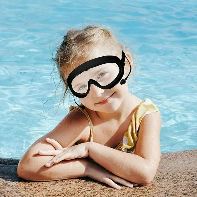 Adult Swimming Goggles Large Frame Diving Glasses Water Drop Cap Set with -Fog Features