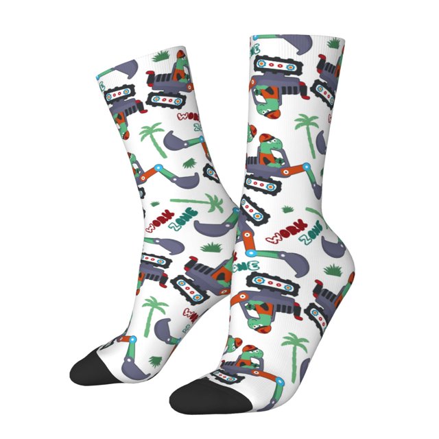 Balery Dinosaur on Excavator2 Calcetas Largas con Estampado para Hombre y Mujer – Suaves y Transpirables, Talla Única (US 5-11)