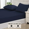 thumbnail image 3 of 1100 Thread Count 100% Egyptian Cotton 3-Piece Fitted Sheet ( 1 Fitted Sheet + 2 Pillow Covers) 30 Inches Deep Pocket Size Full XL Color Navy Blue Stripe, 3 of 6