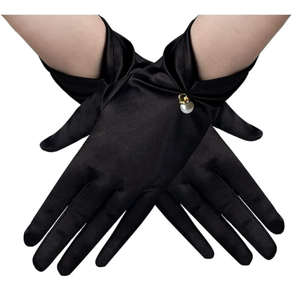 Namzi Gloves 1-Pair Pearl Gloves, Wedding Gloves, Bridal Gloves, Satin Gloves, Elegant Gloves for Formal Weddings, Evenings & Dances,Black