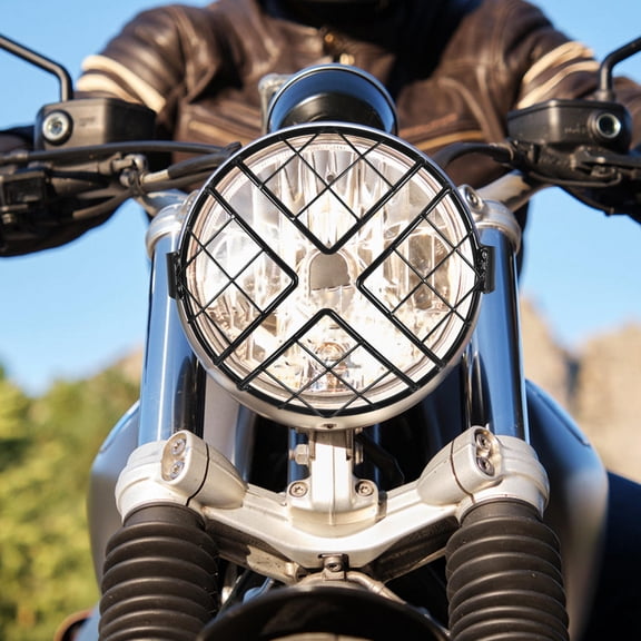 Supvox Black Metal Motorcycle Headlight Guard Protector Cover 1 Piece for Enhanced Headlamp Safety